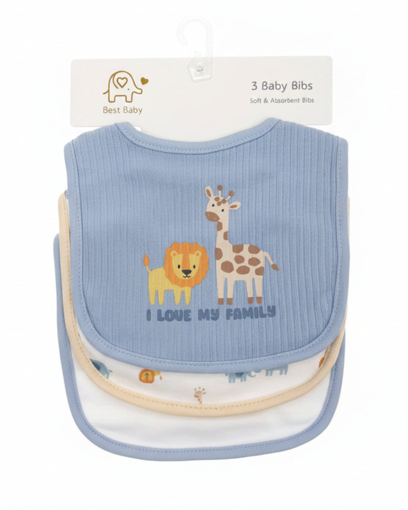 3-Pack Baby Cotton Bib Set – Soft & Absorbent -Giraffe