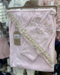 Pink  Floral & Butterfly Towel Set With loofah