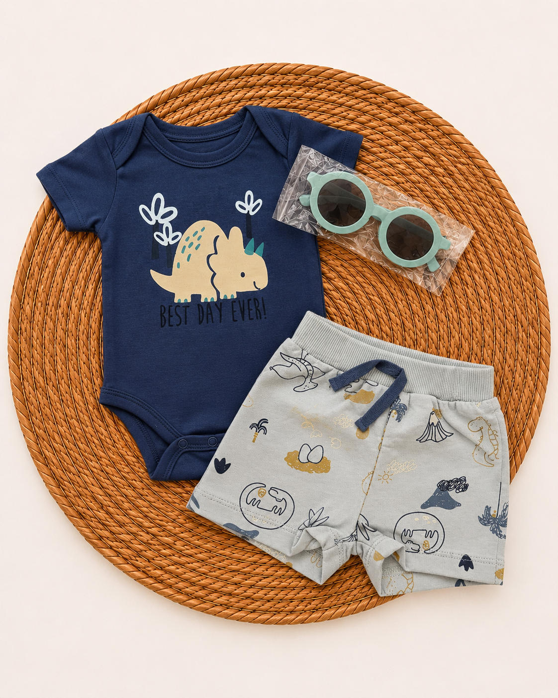 4-Piece Summer Outfit with Sunglasses-Dino (3 up to 12 months)