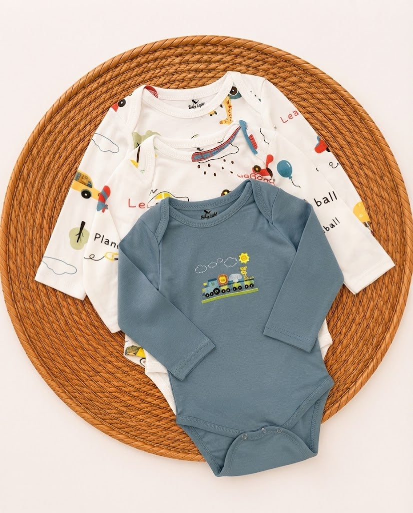 3-pcs Cotton Long Sleeve Bodysuit Set-Giraffe  (9-36 months)