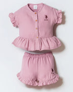 U.S. Polo Assn Purpule Muslin Ruffle Set (6 months up to 3 years)
