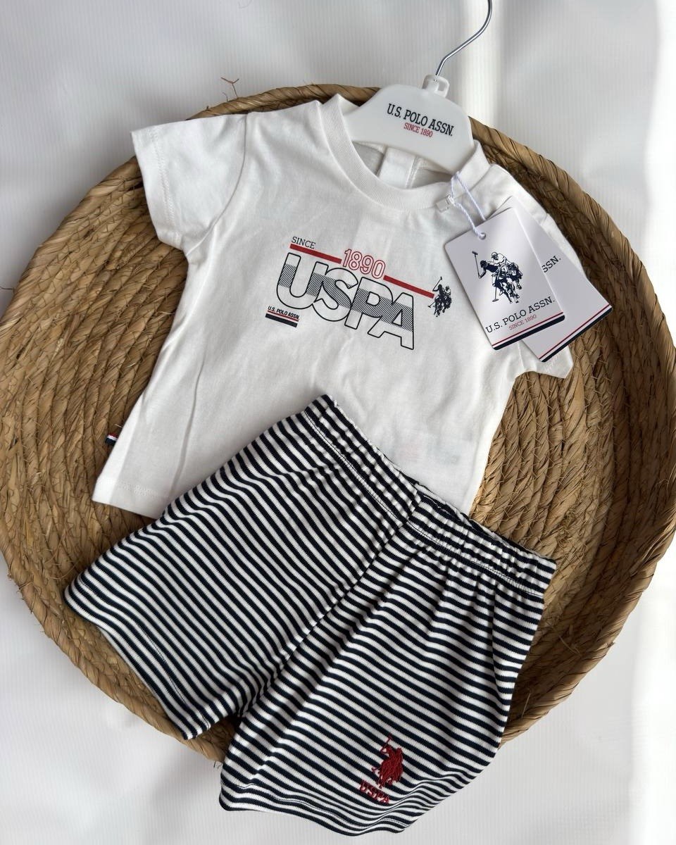 U.S. Polo Assn Nautical Striped Set (6 months up to 3 years)