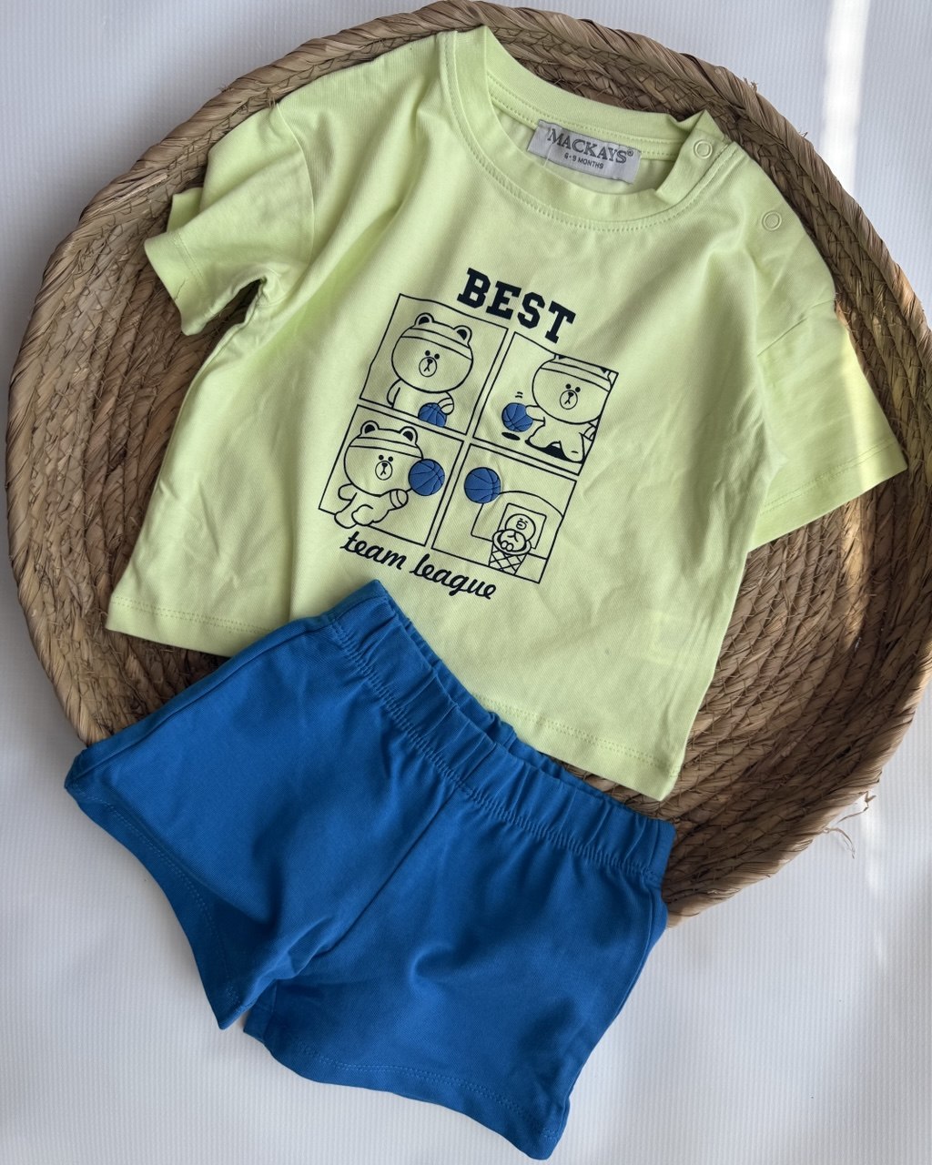 "Best Team League" Basketball Bear Tee & Blue Shorts Set ( 6 months-3 years)