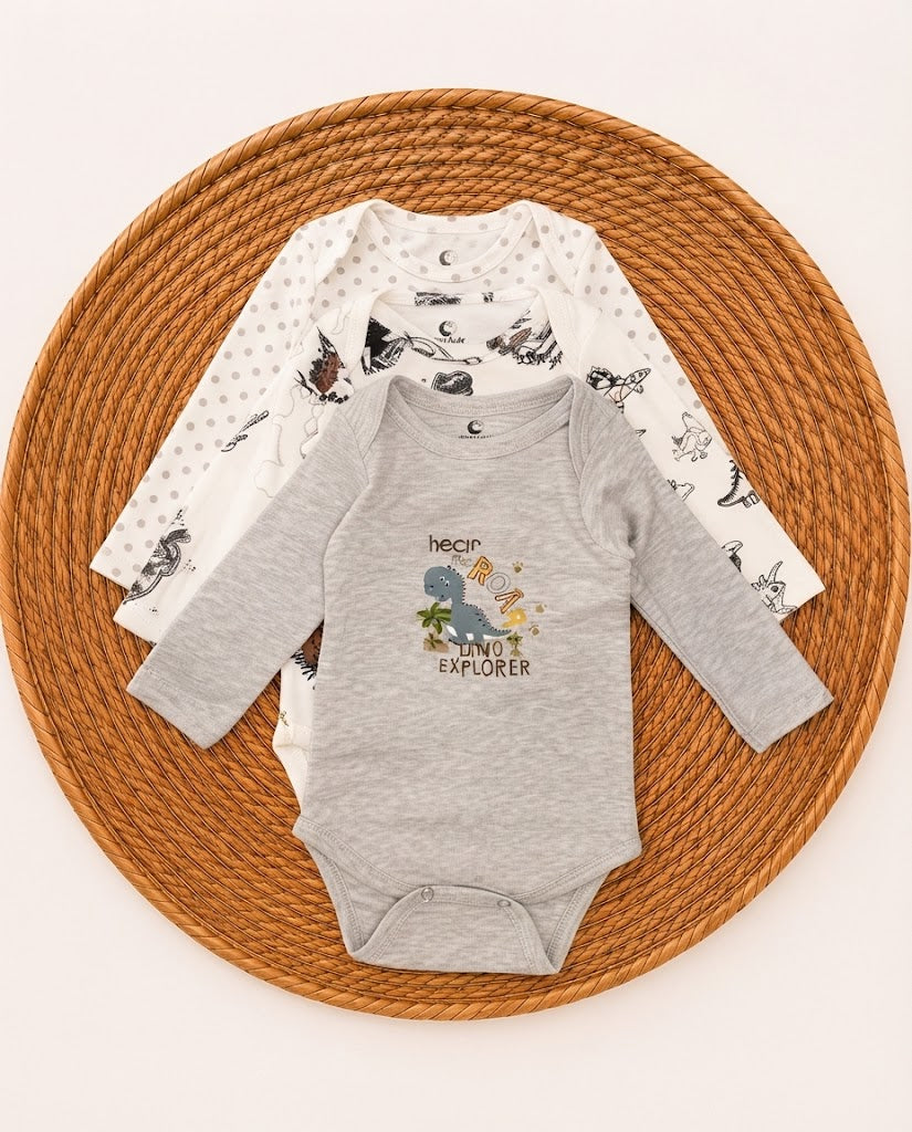 3-pcs Cotton Long Sleeve Bodysuit Set-Dino(9-36 months)