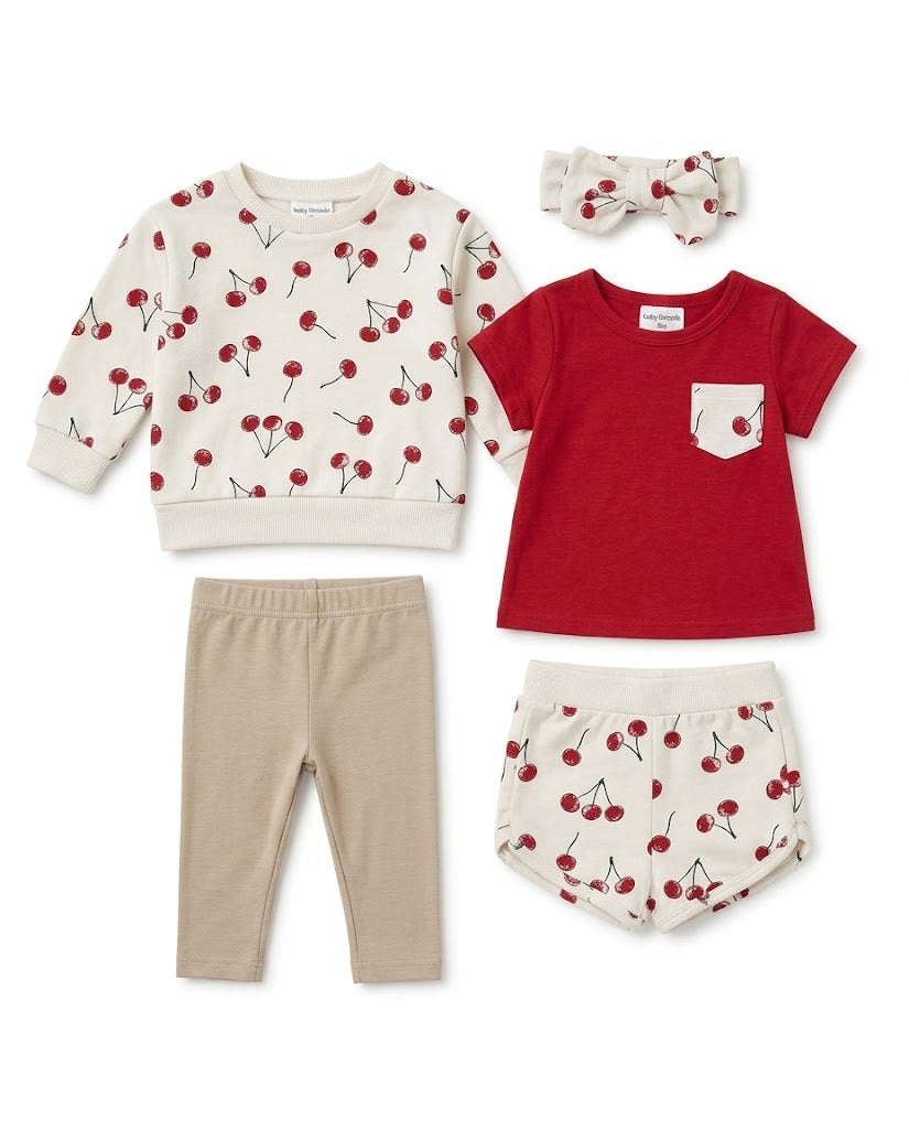 5-Piece Baby Girl Cherry Print Summer Set (3 up to 24 months)