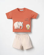 Elephant & Lion Tee with Beige Shorts Set  ( 6 months-3 years)