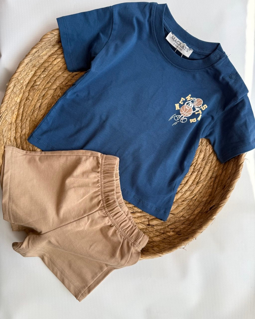 "Play Like a Champion" Basketball Tee & Tan Shorts Set ( 6 months-3 years)