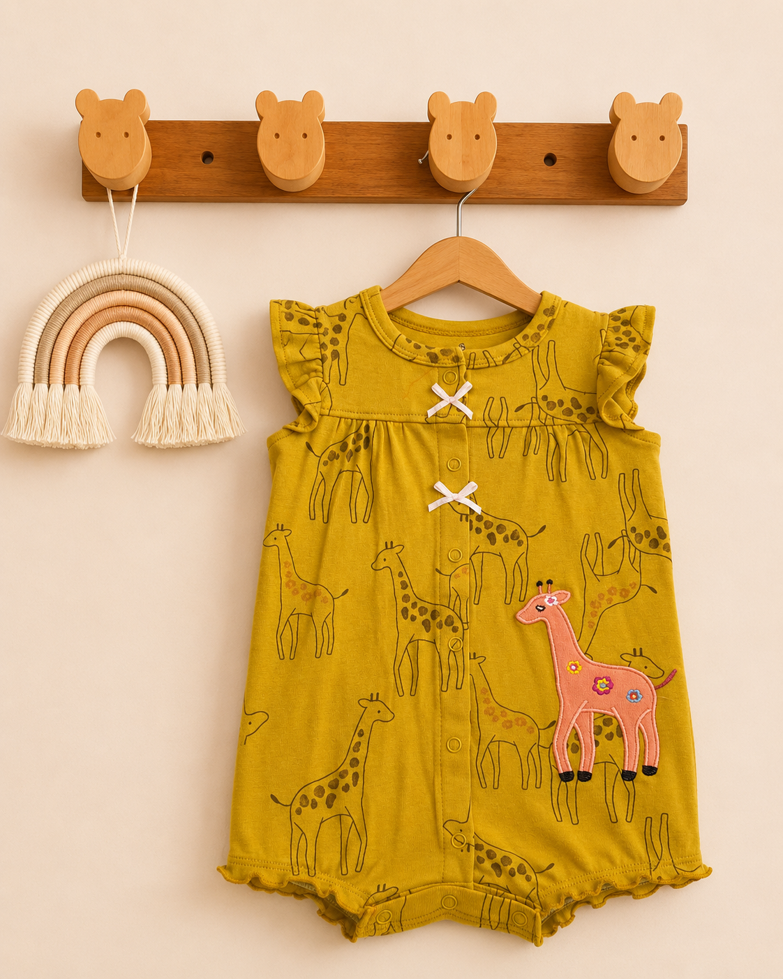 Giraffe Print One-Piece Cotton Romper