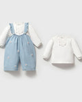 Sweet Daisy Floral Denim Overalls & Ruffle Blouse Set