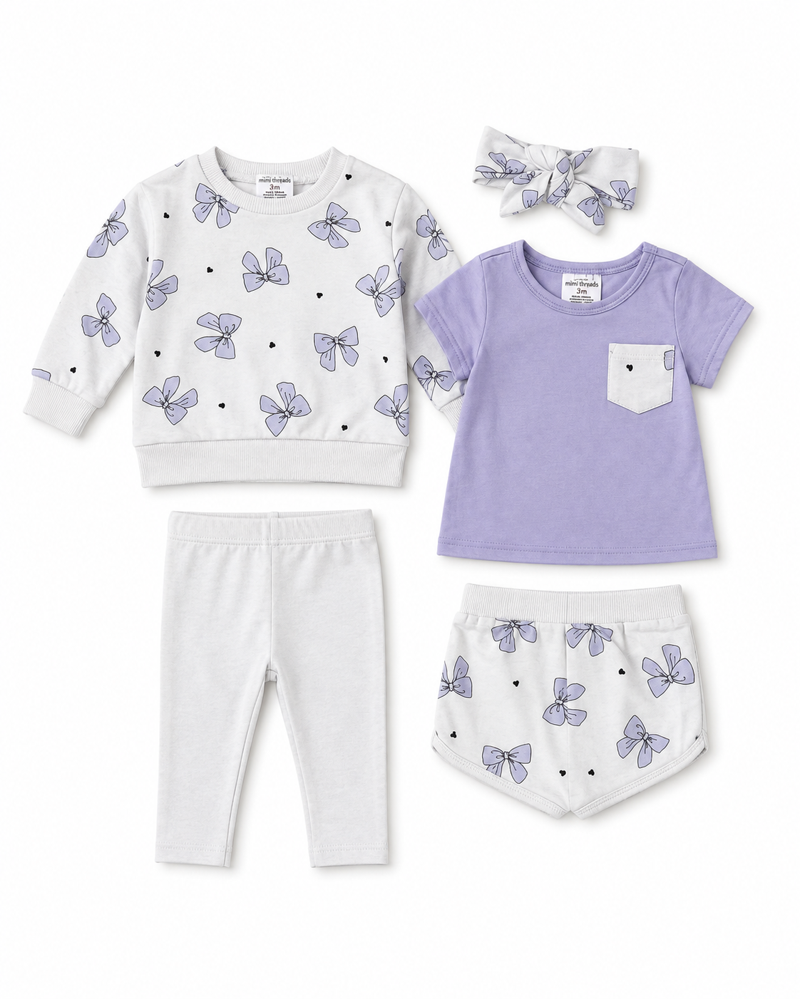 5-Piece Baby Girl Bow Print Summer Set (3 and 6 months)