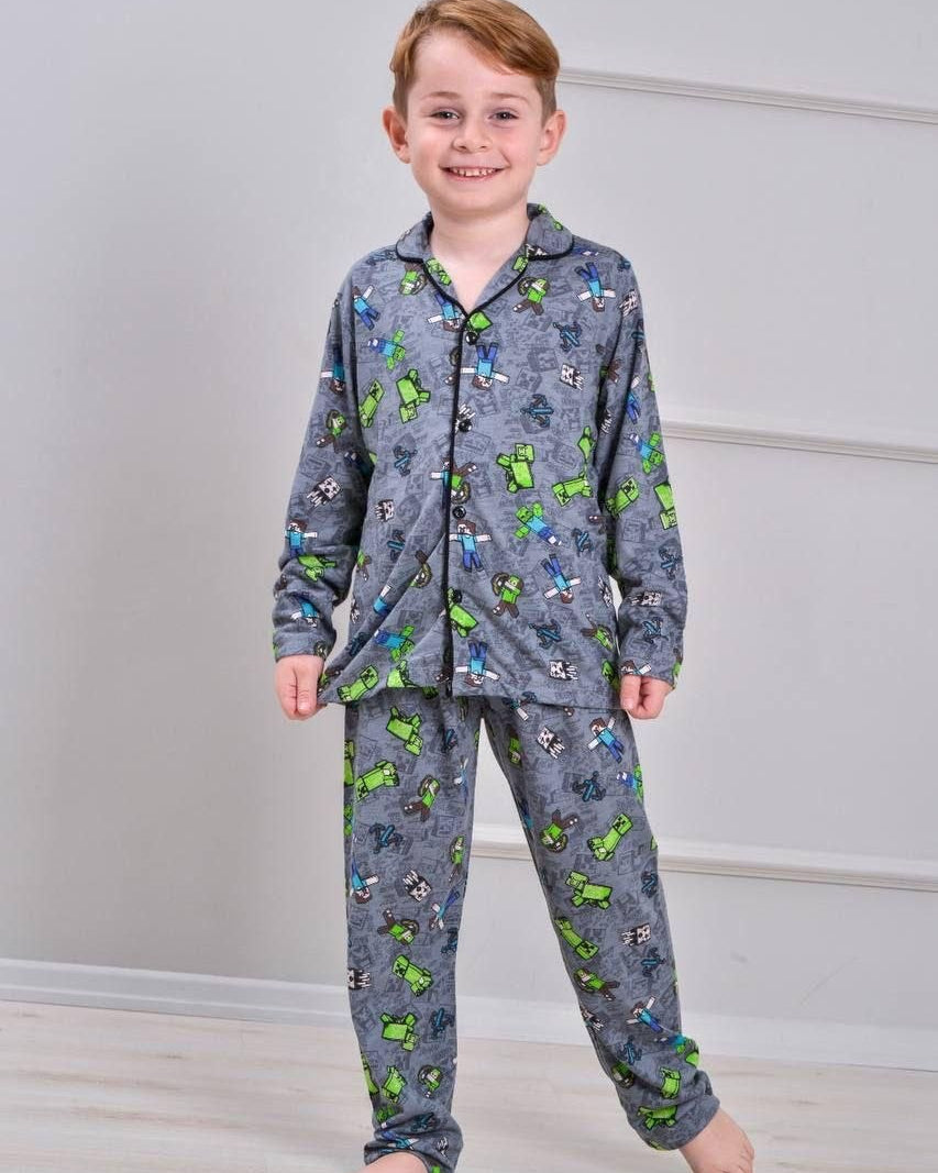 Mine Craft Print Cotton Pyjama Set (4-12 Years)