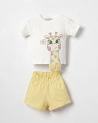 Giraffe Graphic Tee & Yellow Paperbag Shorts Set  ( 6 months-3 years)