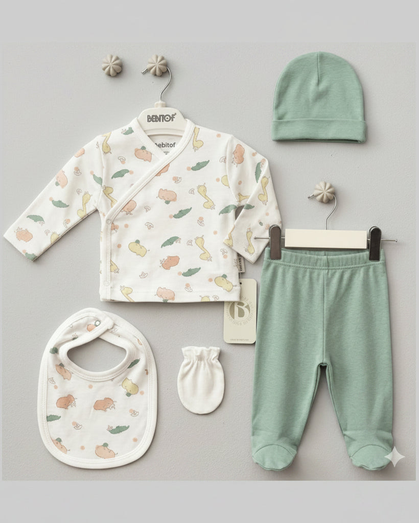Mint Safari Dreams 5-Piece Newborn Cotton Set