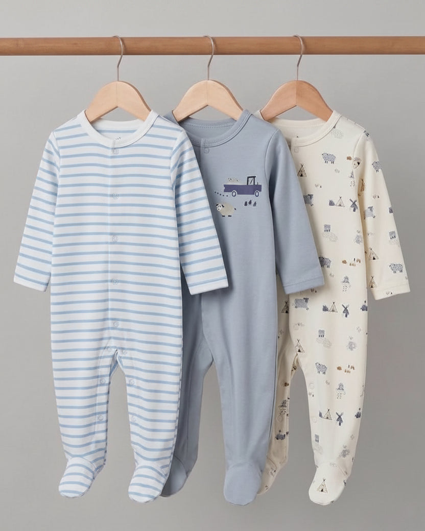 3-Pack Baby Boy Cotton Footed Sleepsuits- Cars ( 3 and 6 months)