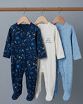 3-Pack Baby Boy Cotton Footed Sleepsuits- Space ( 3 and 6 months)