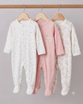 3-Pack Baby Girls Cotton Footed Sleepsuits- Pink Blossom ( 3 and 6 months)