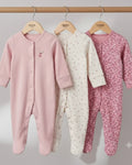3-Pack Baby Girls Cotton Footed Sleepsuits-Pink Floral( 3 and 6 months)