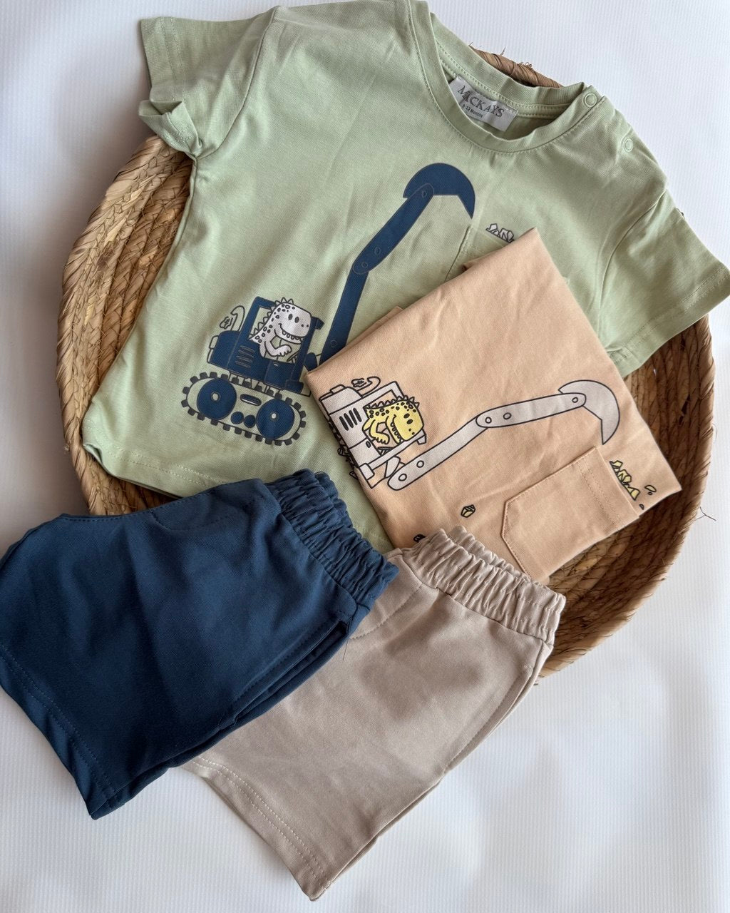 Dino Excavator Shorts Set (Grey and Navy)( 9 months- 4 years)