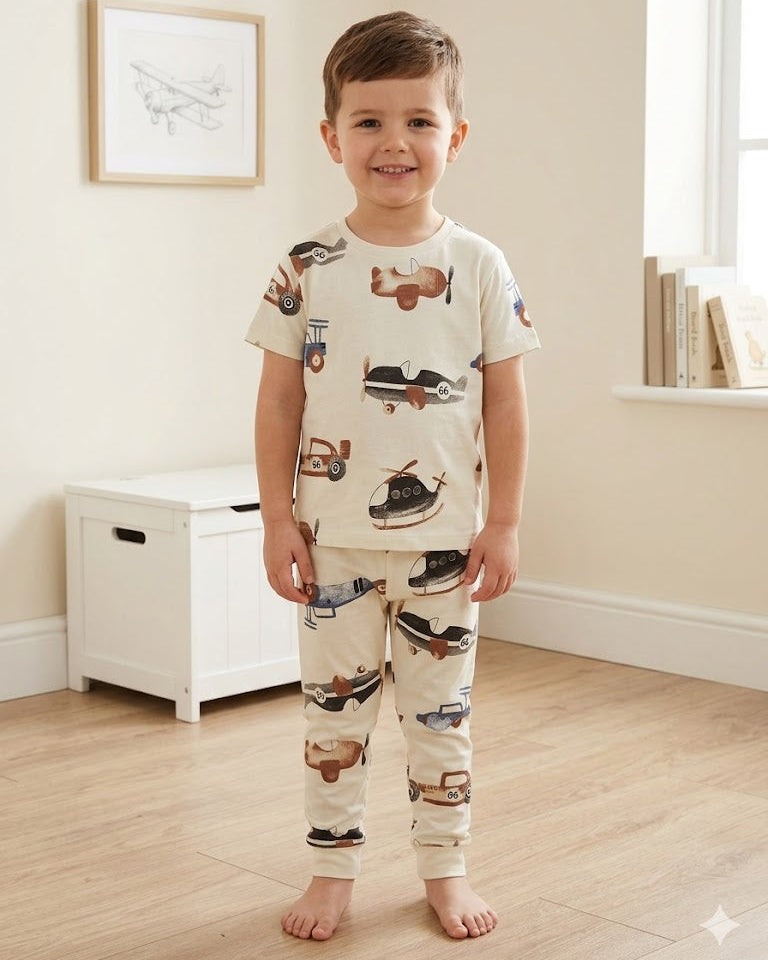 Classic Air-planes Cotton Pyjama Set (2-8 Years)