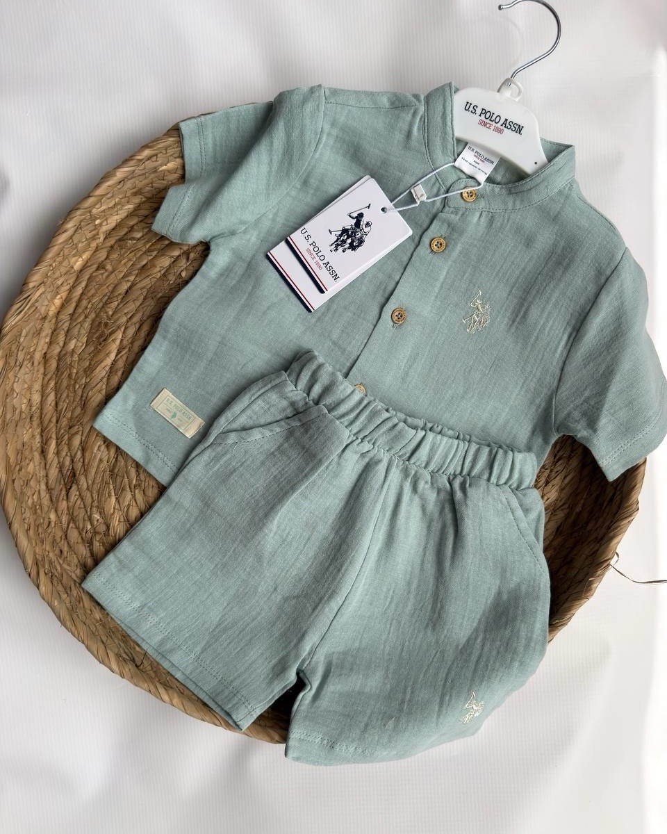 U.S. Polo Assn Grey Muslin Henley Set (6 months up to 3 years)