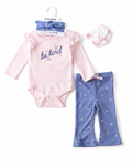 4-Piece Baby Girls Floral Bodysuit & Pants Set with Headband- Be kind (3 up to 12 months)