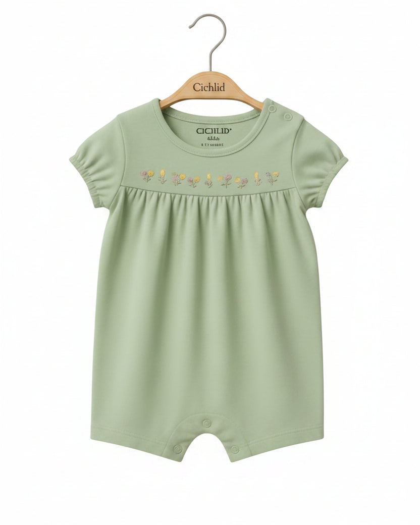 Vintage-Inspired Sage Floral Romper ( 6-24 months)