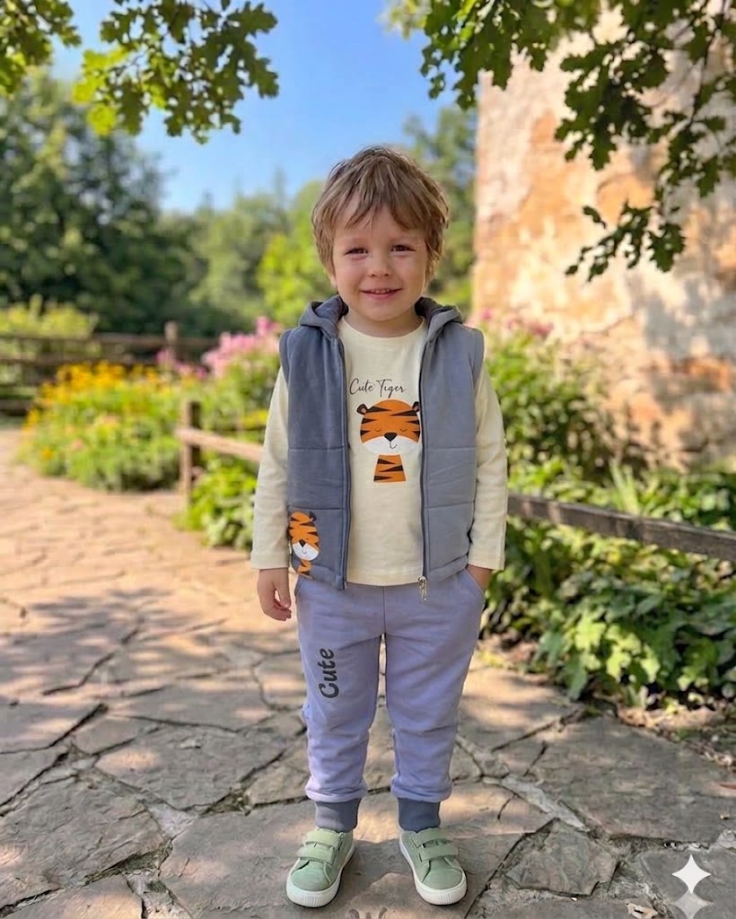 3-Pieces Cute Tiger Cotton Tracksuit (1-4 Years)