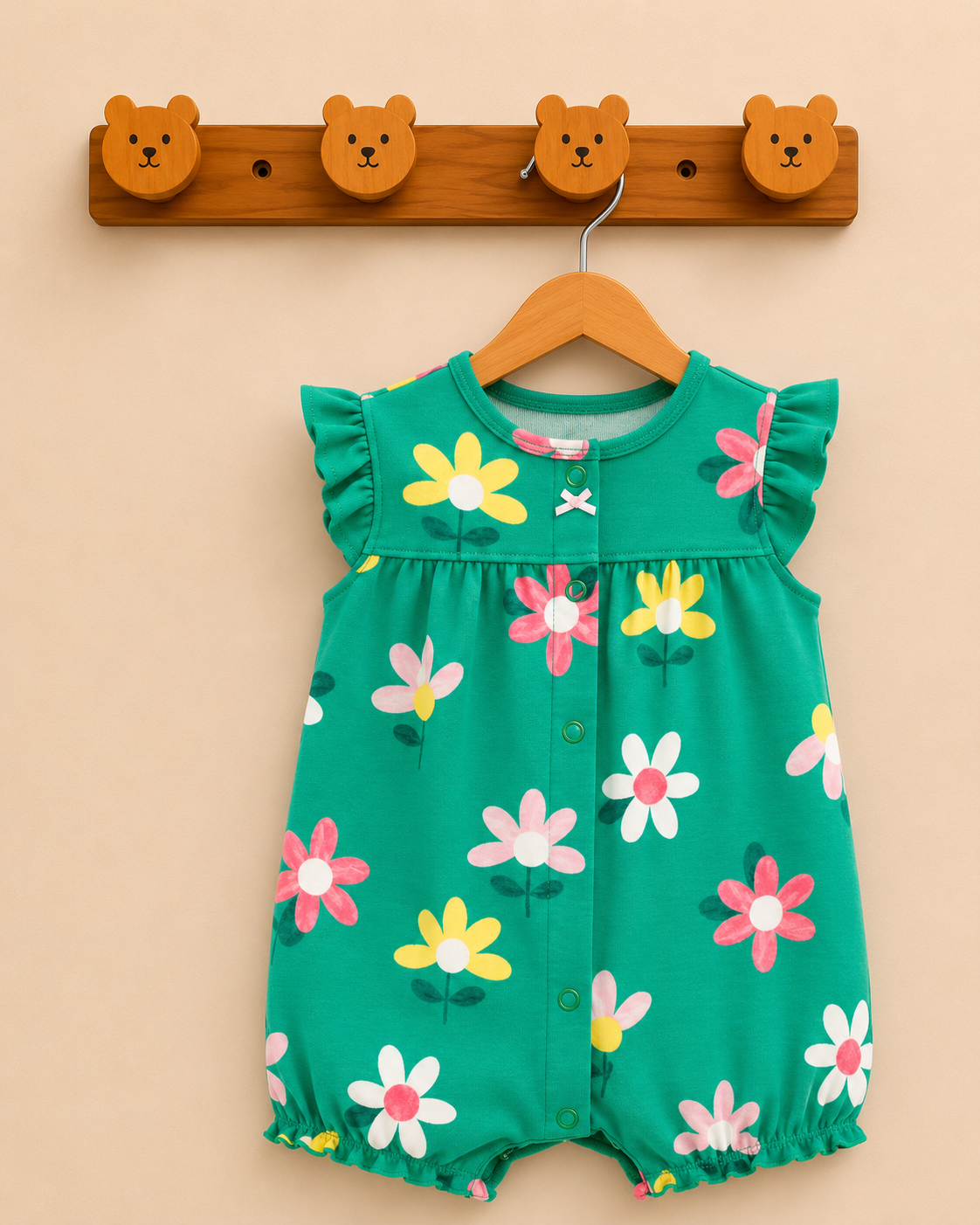 Green Flowers Print Romper