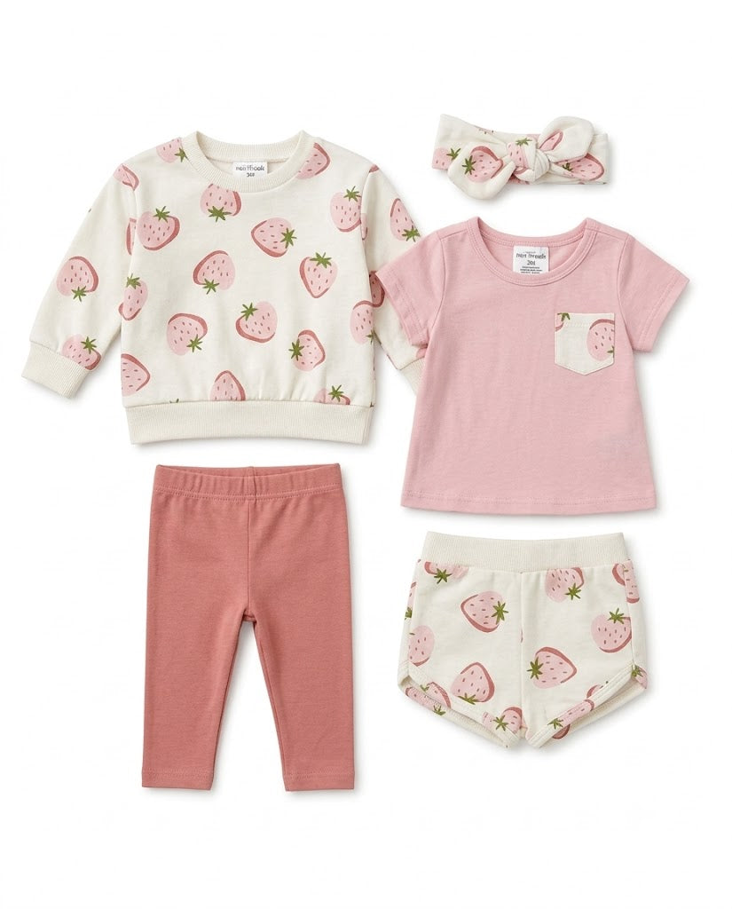 5-Piece Baby Girl Strawberry Print Summer Set (3 up to 6 months)
