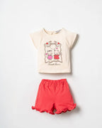 Short Set With Coral Short for Baby Girl-Bear Love ( 9 months-3 years)