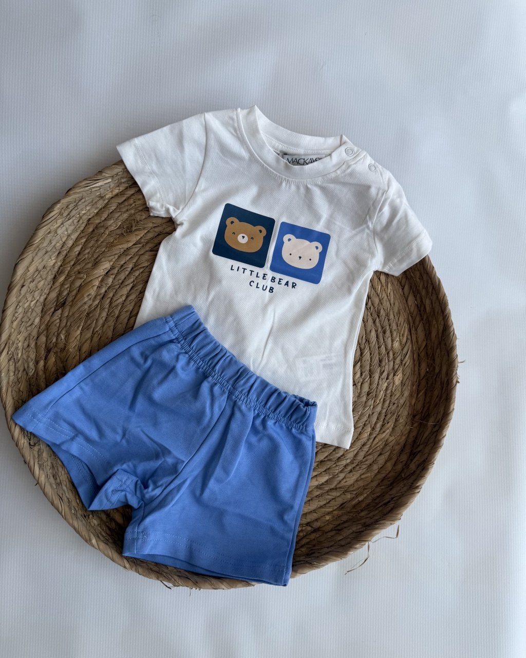 "Little Bear Club" Graphic Tee & Sky Blue Shorts Set ( 3-24 months)