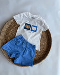 "Little Bear Club" Graphic Tee & Sky Blue Shorts Set ( 3-24 months)