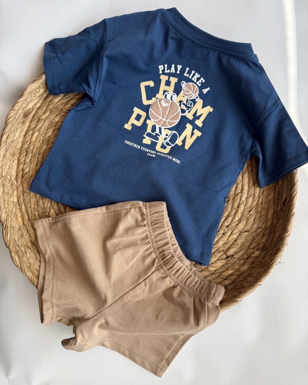 "Play Like a Champion" Basketball Tee & Tan Shorts Set ( 6 months-3 years)