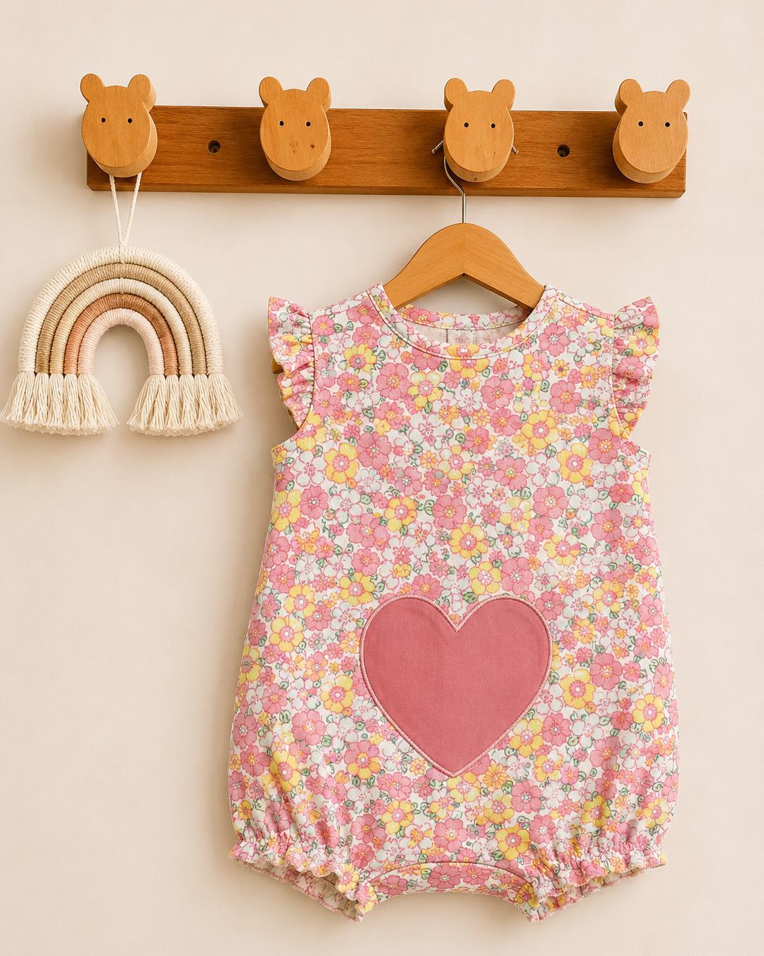Playful Flowers Print One-Piece Cotton Romper