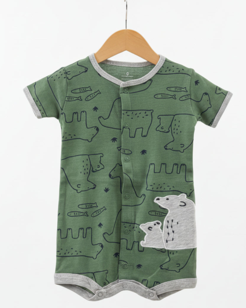 Green Bear Cotton Romper