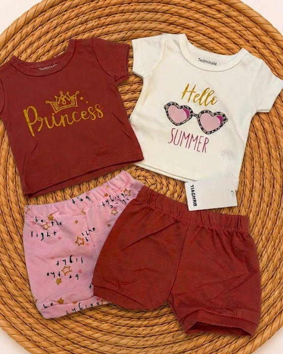4-Piece Princess Print Shorts Set (3 up to 18 months)