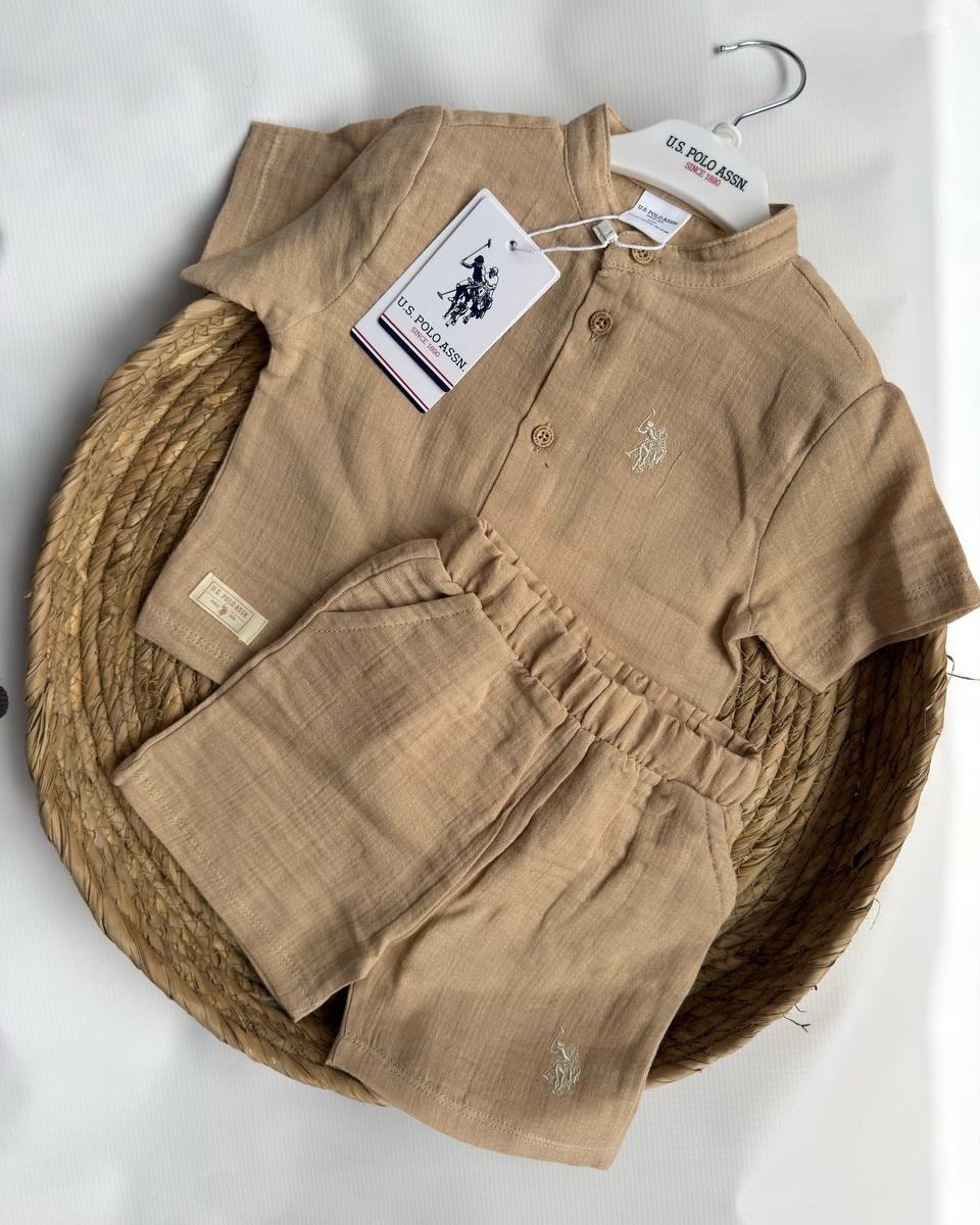 U.S. Polo Assn Sand Muslin Henley Set (6 months up to 3 years)