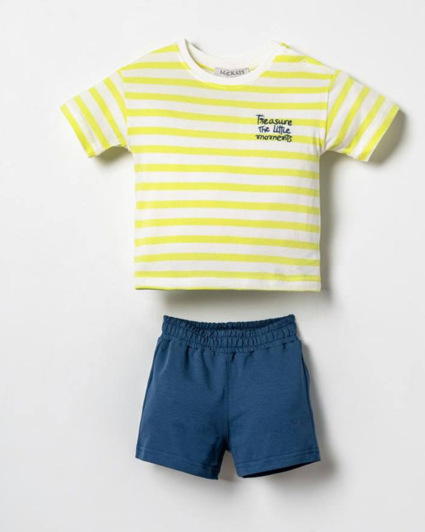 Lime Stripe 'Little Moments' Tee & Navy Shorts Set  ( 6 months-3 years)