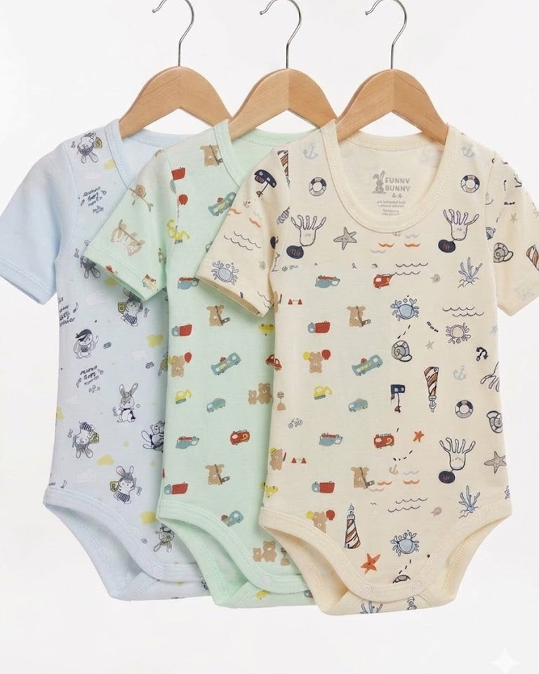 1-piece Unisex Colored Printed 1/2 Sleeve Bodysuit (0-24 months)