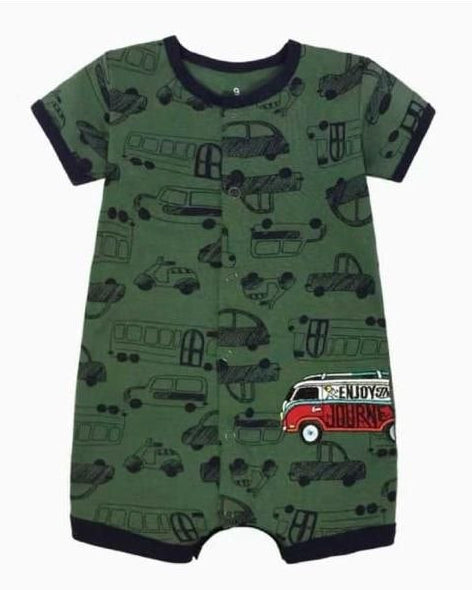 Green Bus One-Piece Cotton Romper