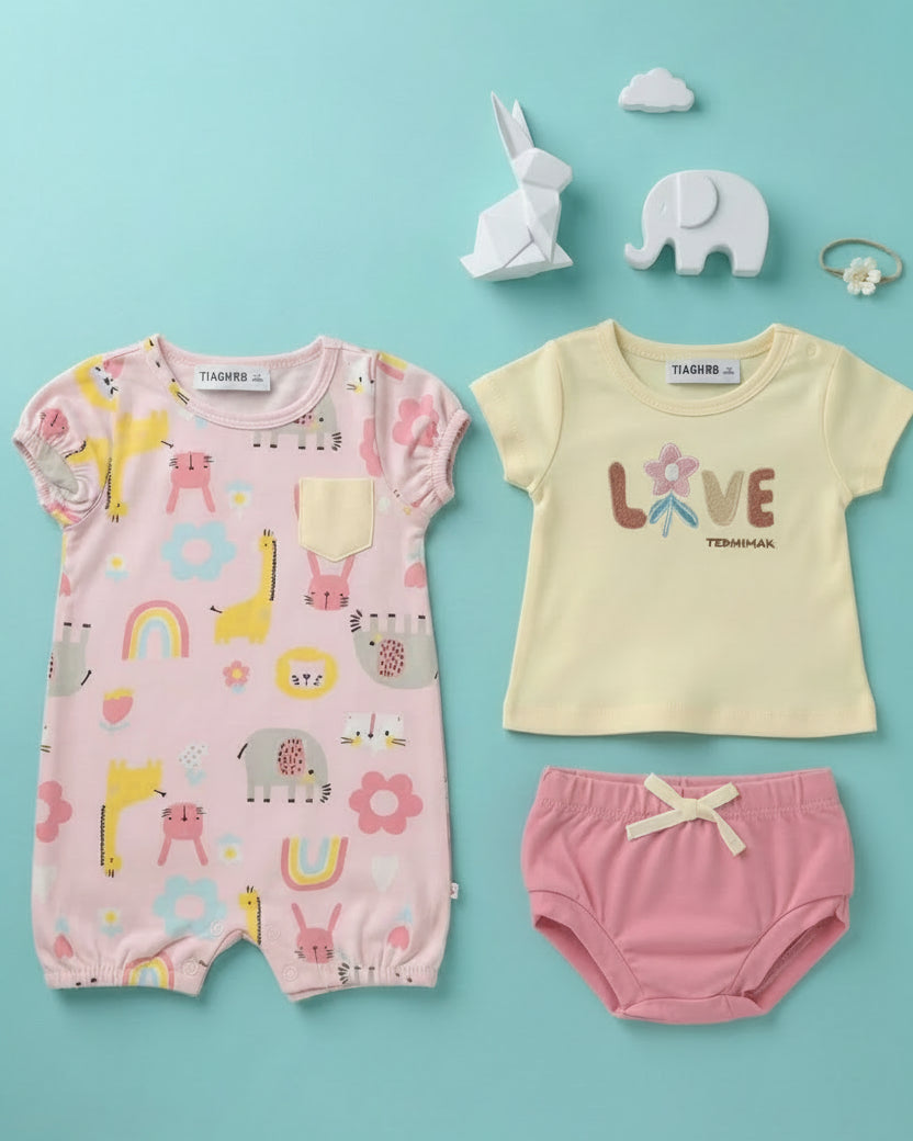 3-Piece Summer Set -Colorful Animal(3 up to 18 months)