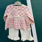 Pink Gingham Peplum & Ruffle-Hem Pant Set