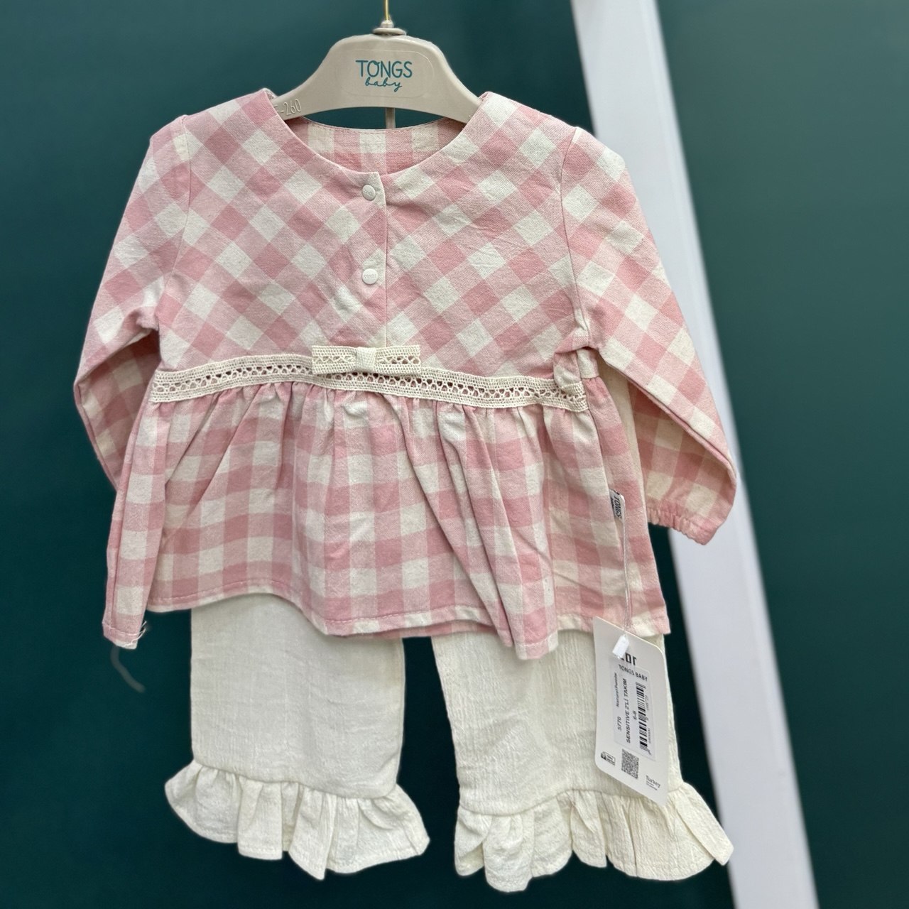 Pink Gingham Peplum & Ruffle-Hem Pant Set