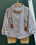 Baby Boy Striped Shirt & Suspender Pant Set