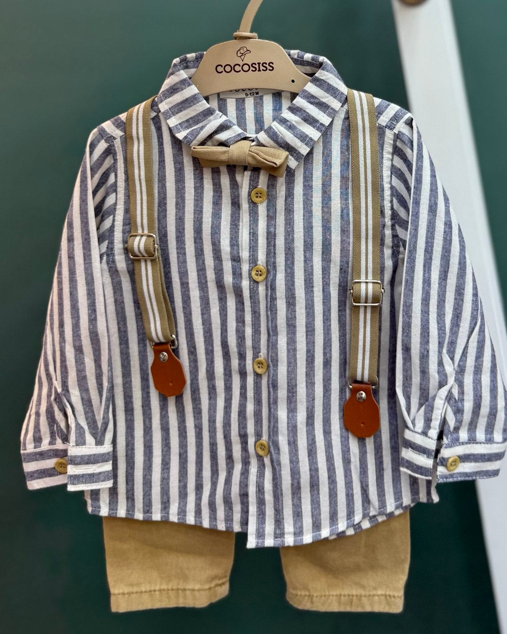Baby Boy Striped Shirt & Suspender Pant Set