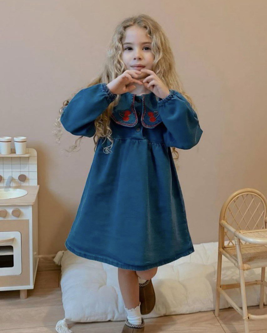 MİNİKO KIDS GIRL FESTIVAL COLLAR DENIM DRESS