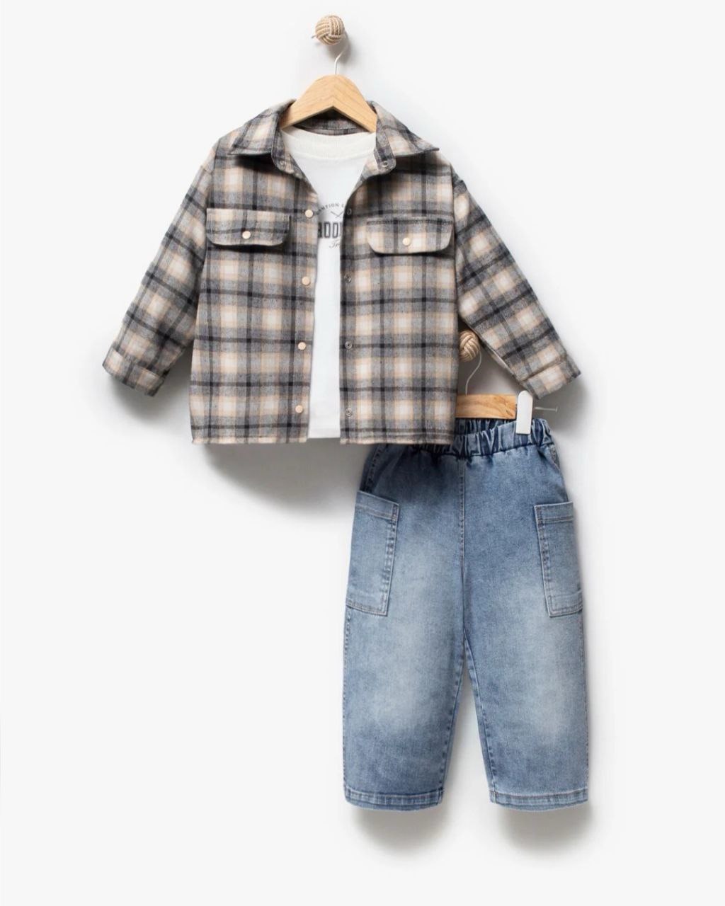 Boys' Plaid Shirt & Denim 3-pcs Set