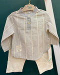 Baby Boy Striped Cotton-Linen Shirt & Beige Shorts Set