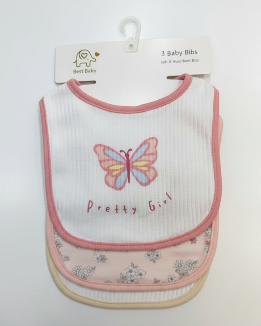 3-Pack Baby Cotton Bib Set – Soft & Absorbent -Butterfly