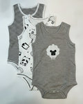 3-Pieces Cut Sleeve Cotton Bodysuit-Grey